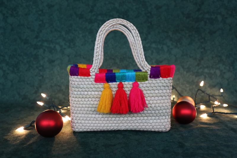 Bright Pom-Pom Palm Handbag