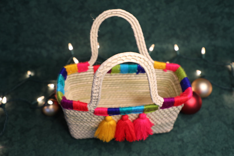 Bright Pom-Pom Palm Handbag