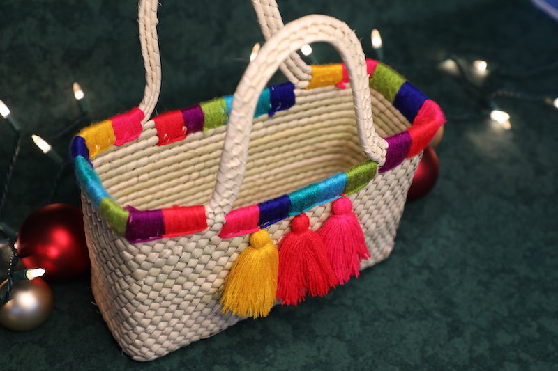 Bright Pom-Pom Palm Handbag