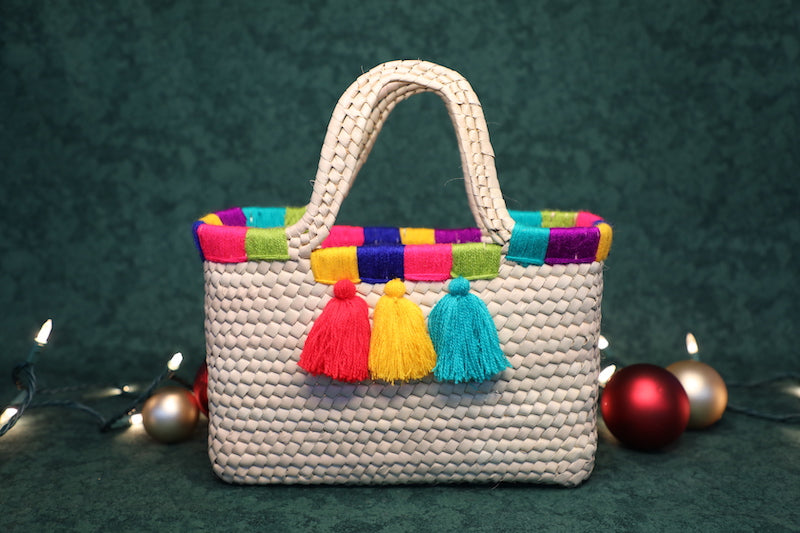 Bright Pom-Pom Palm Handbag