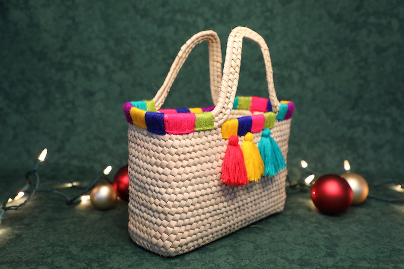 Bright Pom-Pom Palm Handbag