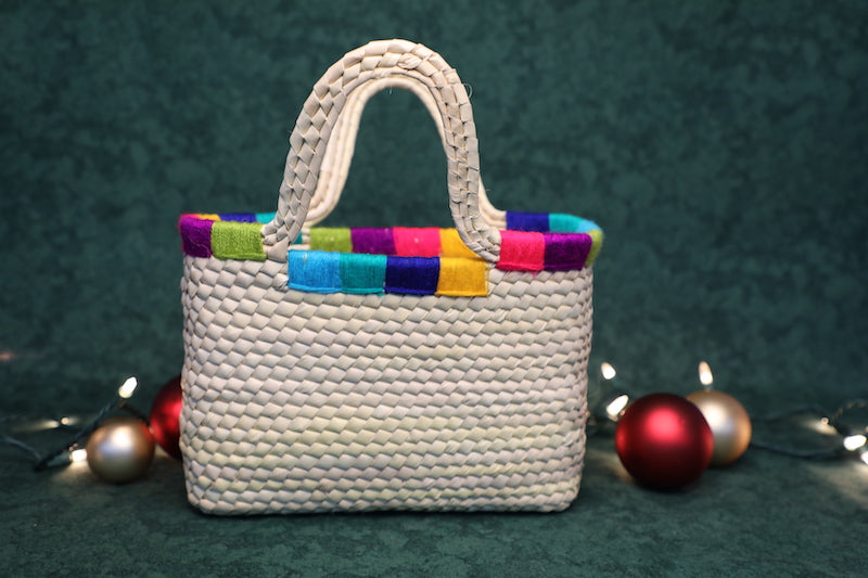 Bright Pom-Pom Palm Handbag