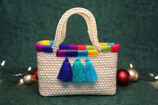 Bright Pom-Pom Palm Handbag