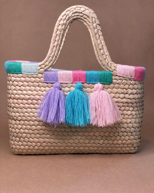 Pastel Pom-Pom Palm Handbag