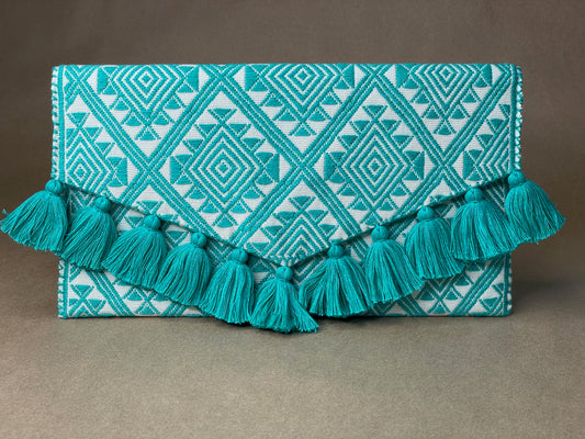 Teal & White Clutch