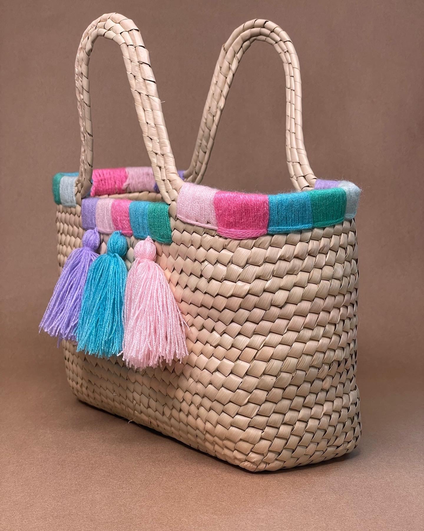 Pastel Pom-Pom Palm Handbag